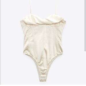 Zara white champagne satin silk corset bodysuit small
